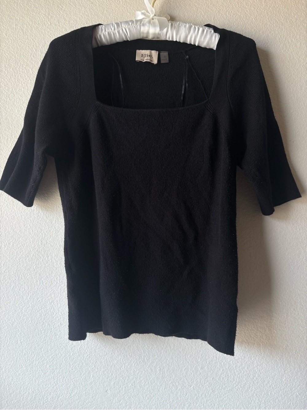 Elie Tahari Black Knit Square Neck Sweater Top